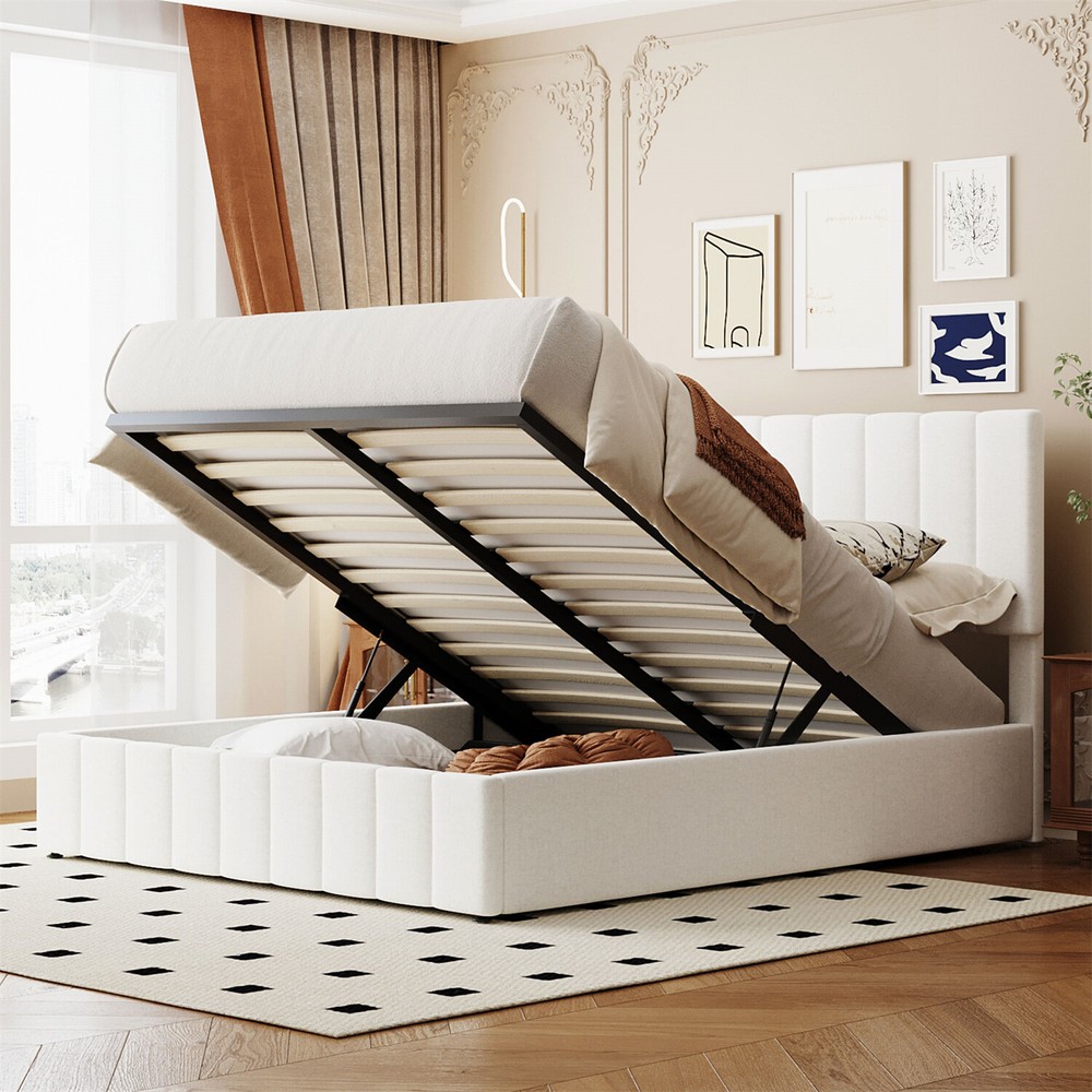 Queen Size Bed Frame Upholstered Platform Bed with Hydraulic Storage System New