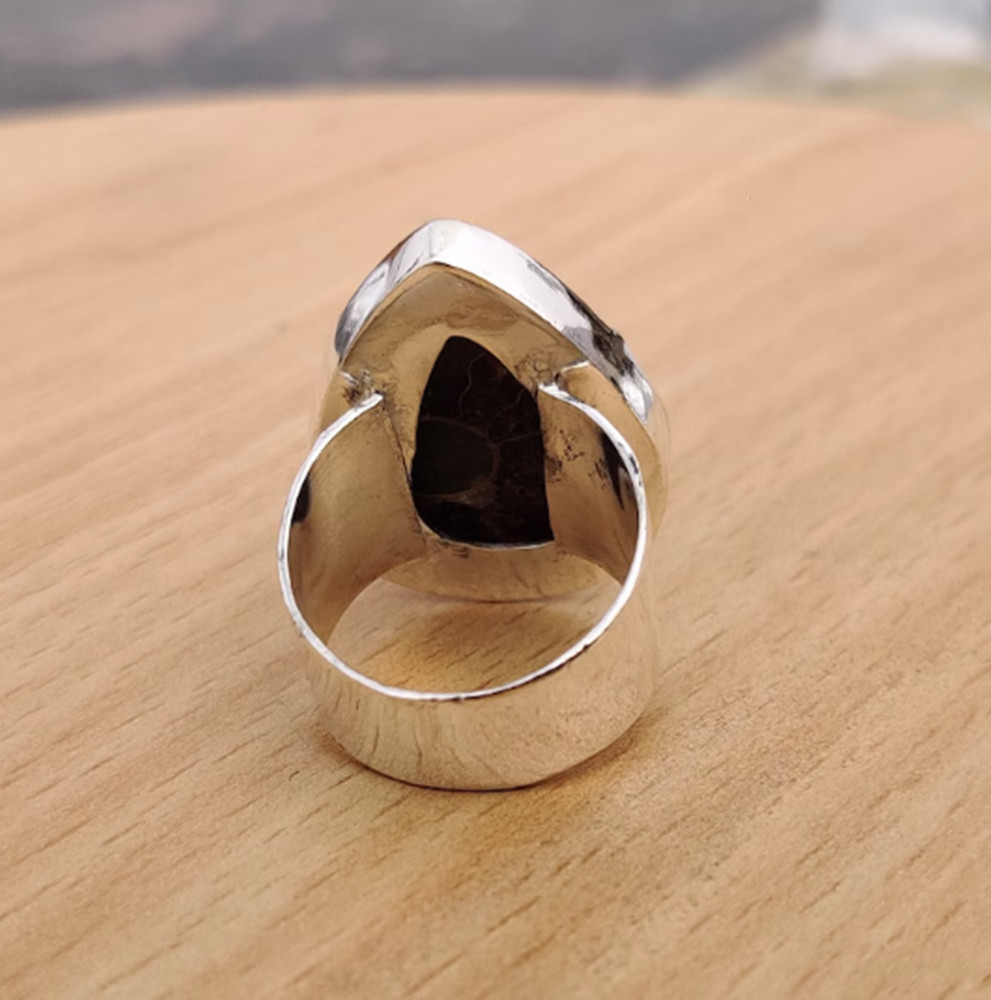 Ammonite Fossil Ring Gemstone Solid 925 Sterling Silver Ring Handmade Ring MK*