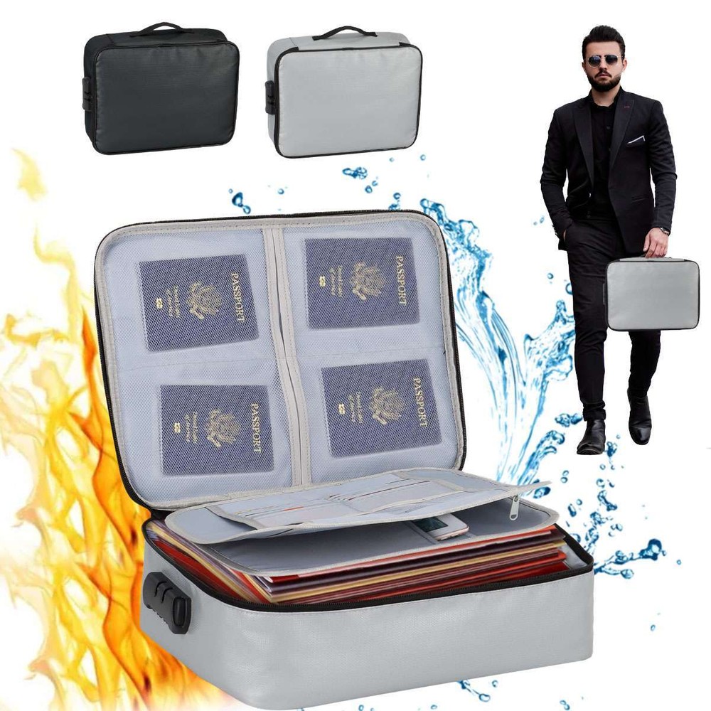 Fire Proof Waterproof Document Box with Lock File Storage Organizer Box Safe Bag