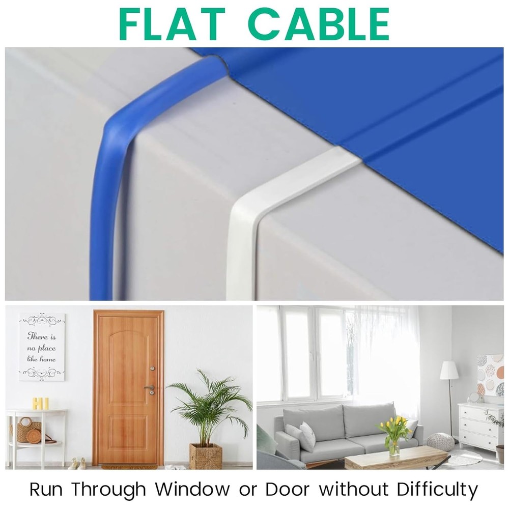Flat 30 ft USB 2.0 Cable for WYZE Cam V3 - Easy Installation & Space-Saving