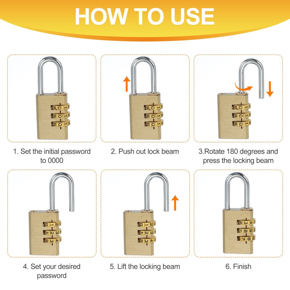 Brass Combination Lock 2.3", 4 Digit Resettable Combination Padlock Gold