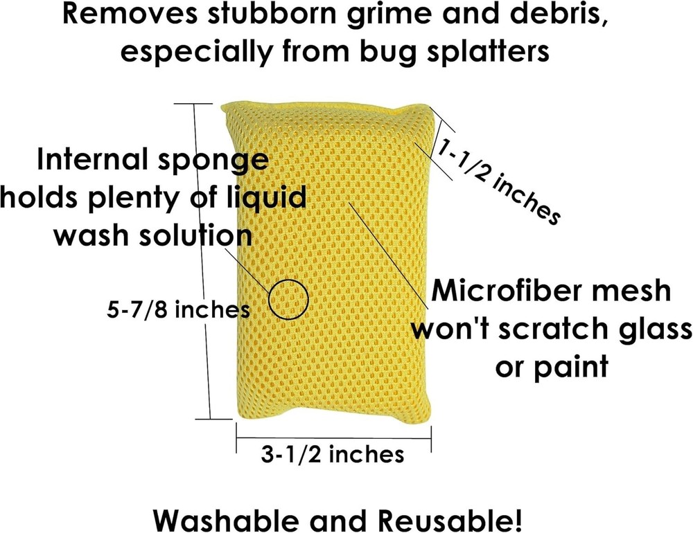 6-Pack, Bug Scrubber Sponge, Yellow, Large Microfiber