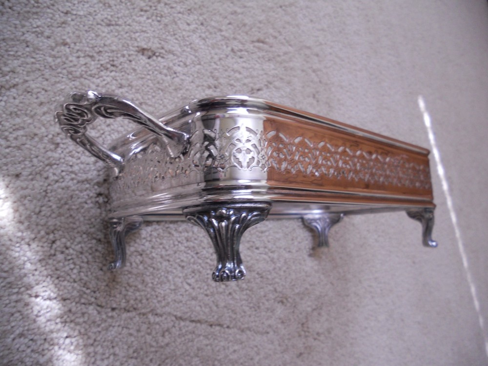 Silverplate Rectangular Platter Tray with Lid and 1.5 Qt Pyrex Glass Insert