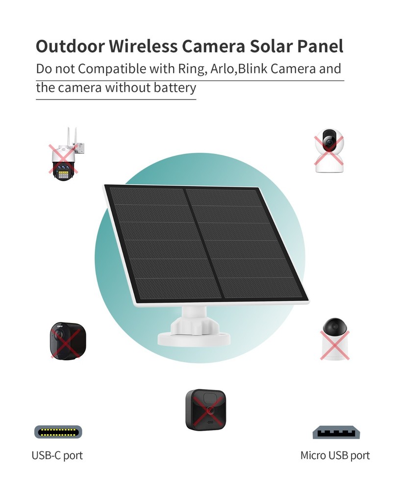 5W Solar Panel Power for Security Camera Outdoor USB Charging 360° Adjustable