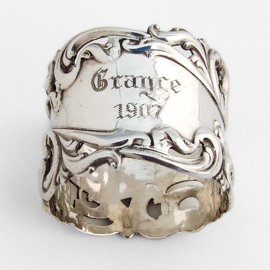 Open Work Scroll Border Napkin Ring Sterling Silver Mono Grayce 1907