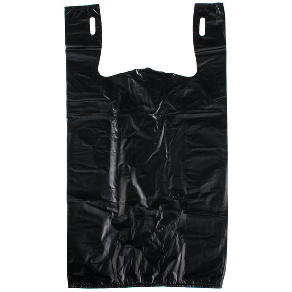 Bags 1/6 21 x 6.5 x 11.5 Heavy Duty .87 Mil BLACK T-Shirt Plastic Shopping Bags