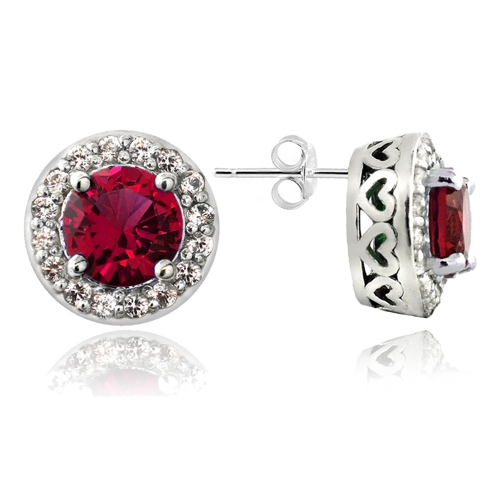 925 Silver 5.25ct Lab Created Ruby & Sapphire Earrings & Necklace Set