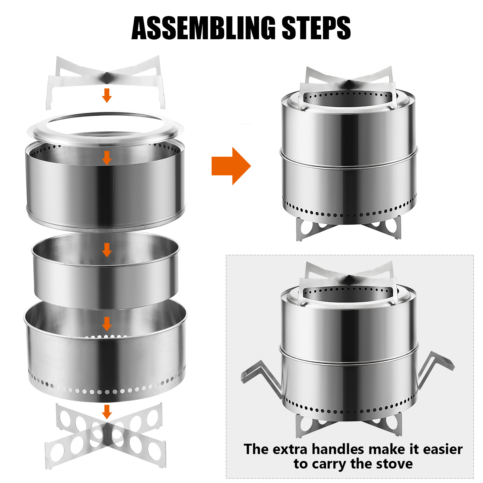 19 Inch Smokeless Fire Pit Portable Outdoor Wood Burning Firepit Stainless Steel