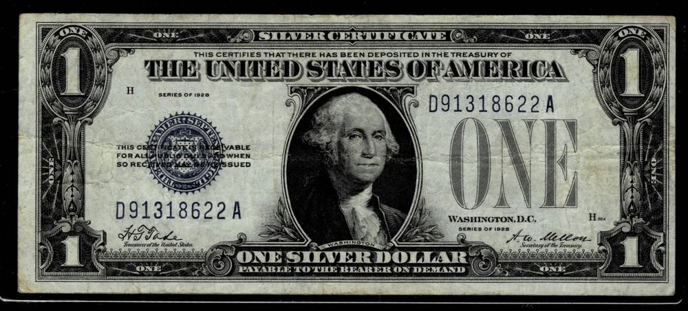 1928  $1 SILVER CERTIFICATE NOTE~VF