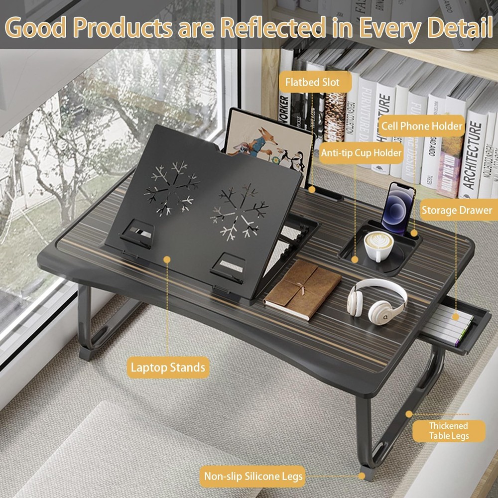 Laptop Desk for Bed Adjustable Laptops Stand with 6 Different Angles Portable