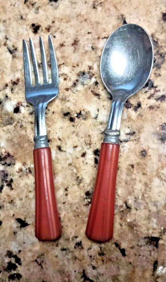 Vintage Bakelite Childs Utensils Fork and Spoon