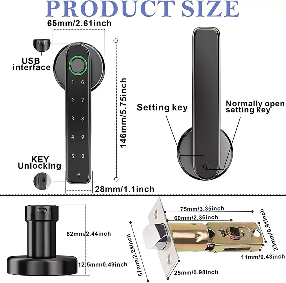 Smar Door Lock Biometric Fingerprint Lock Touch Password Smart Handle Lock