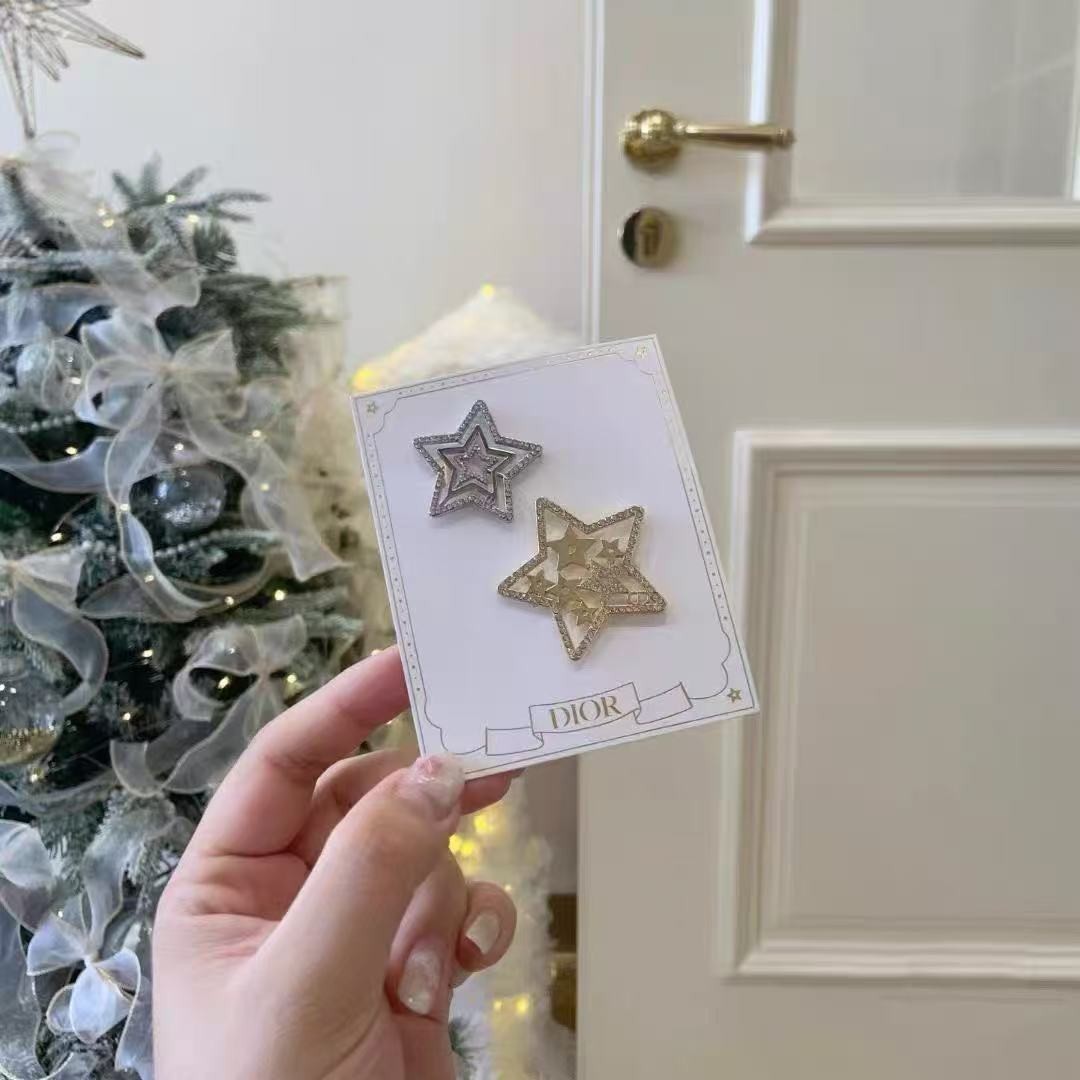 Christian Dior Novelty 2025 Holiday Hair Clips 2pieces Logo Silver Gold Unopened