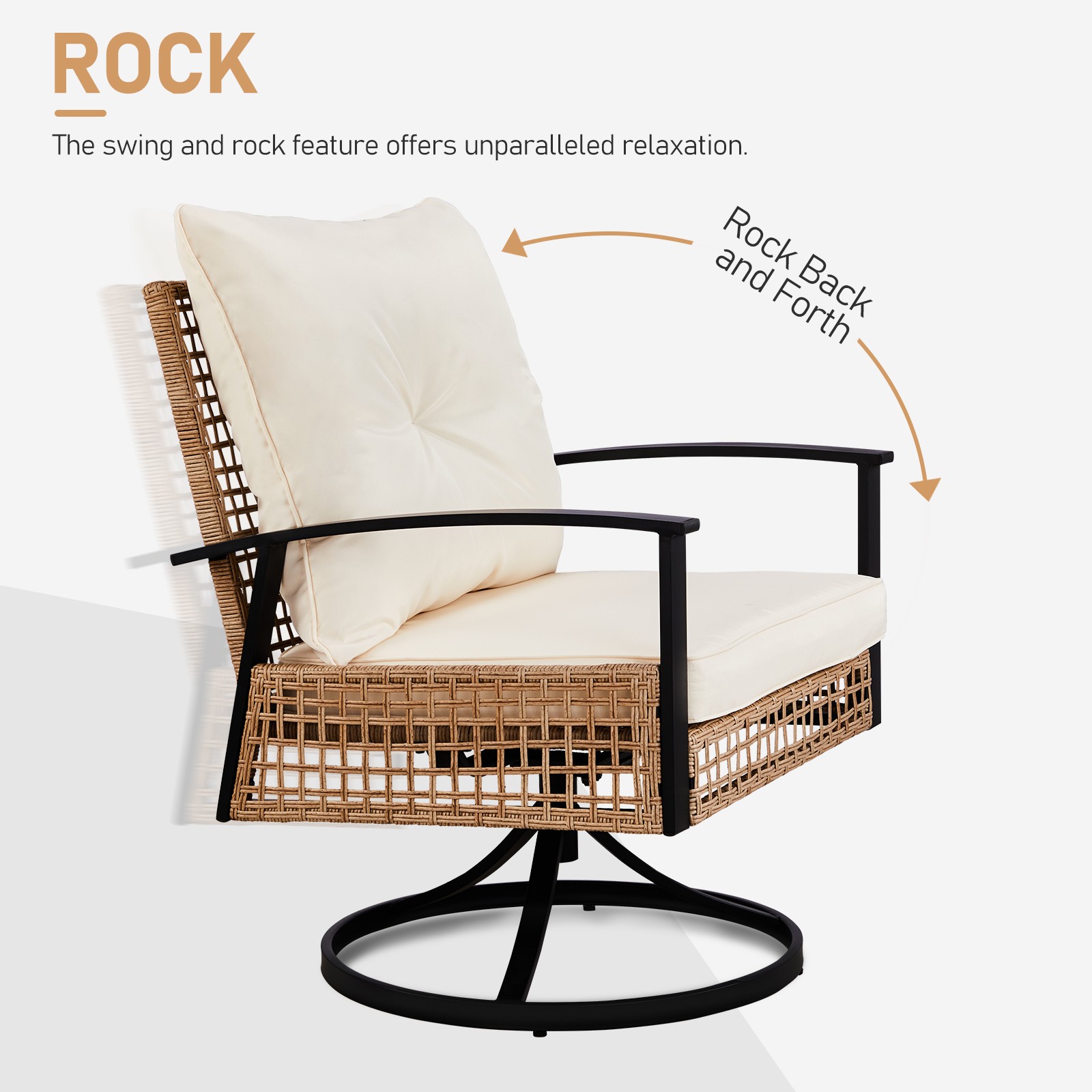 Set of 3 In/Outdoor Garden Swivel Rocker Patio Chairs and Table 360 Degrees