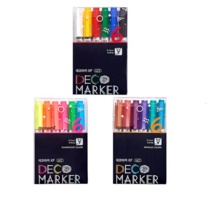 MONAMI Deco Marker 463 Water Based Marker 6pcs SET Basic / Fluorescent / Metal