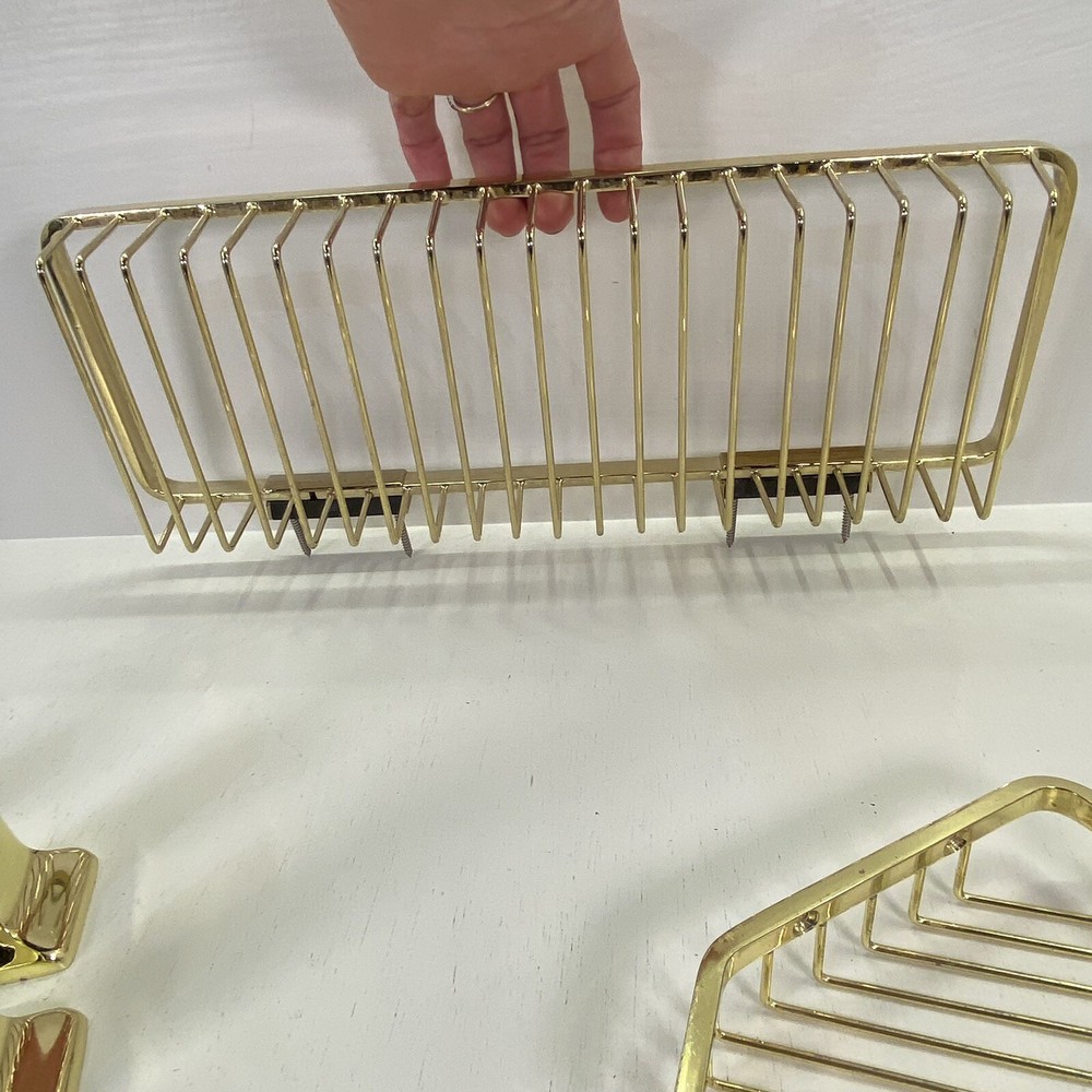 Deltana Solid Brass Wire Long / Corner Bath Shower Basket Set Bathroom Decor