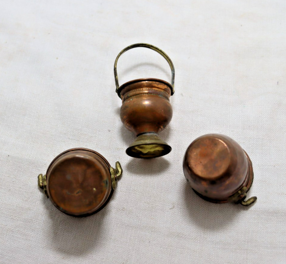 Copper Pots Urn Buckets Solid Copper and Brass Handles Miniatures Nicely Made