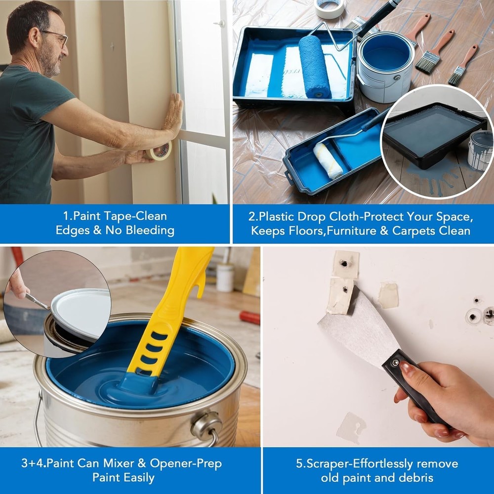 33 PCS Paint Roller Kit with 4-Section Pole, 9'' Roller Trays, Strong Handles