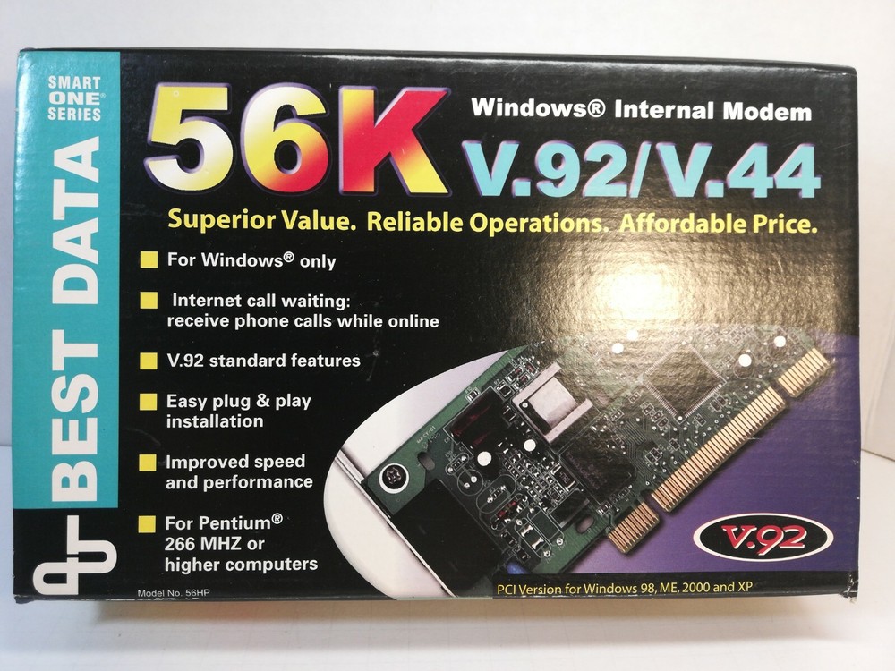 BEST DATA 56K WINDOWS INTERNAL PCI MODEM, V.92/V.44,  w/CD