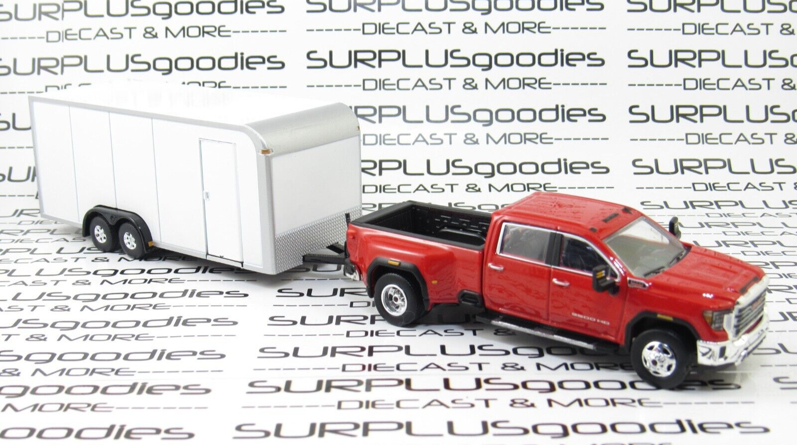 Greenlight LOOSE 2022 GMC SIERRA 3500HD Dually Pickup w/White Enclosed Trailer R