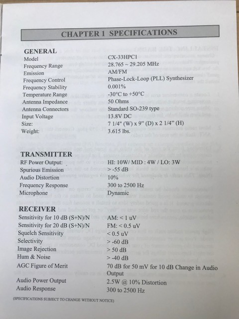 Connex CX33HPC1 Compact 10 Meter Radio with Echo