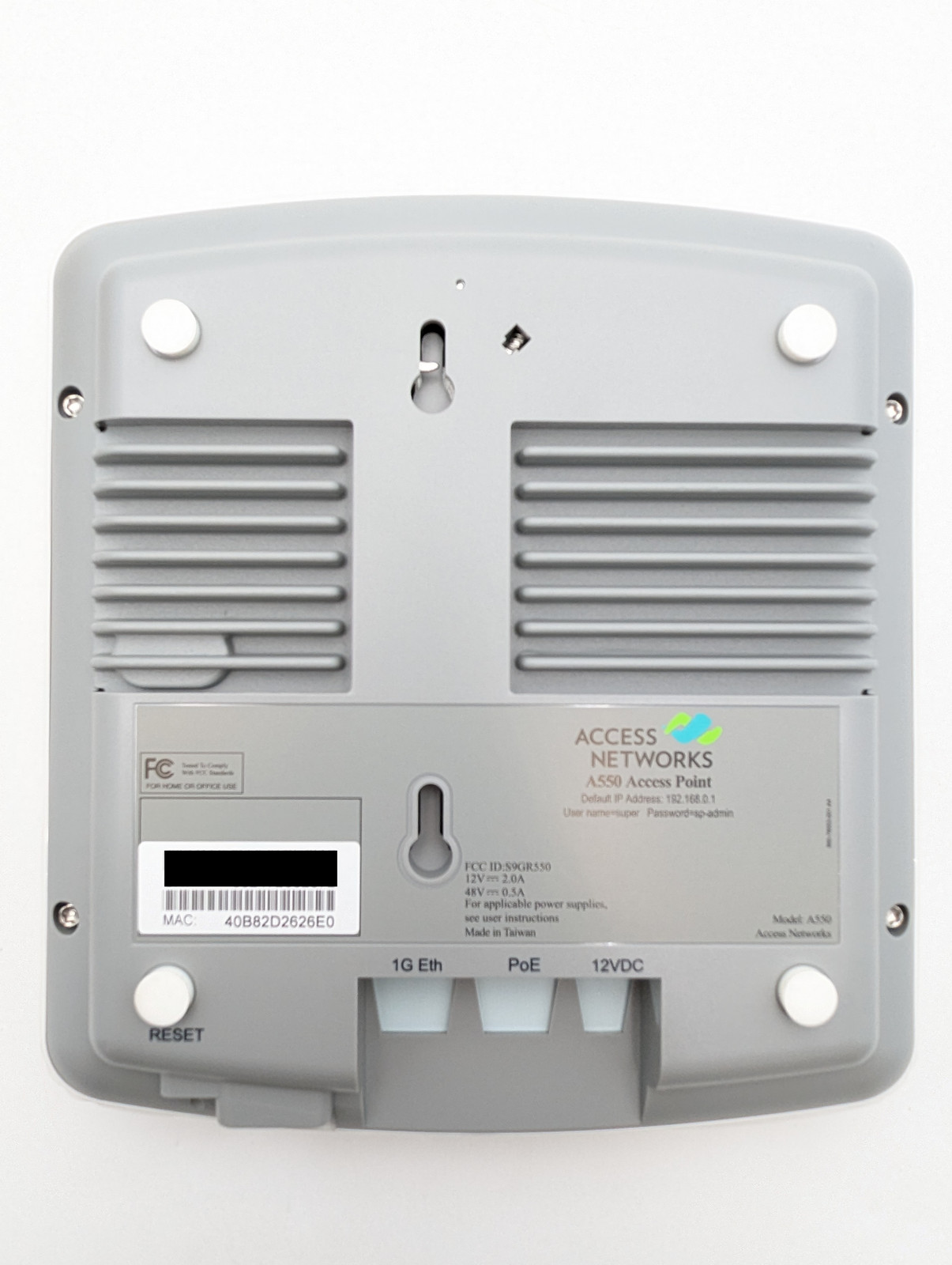 Access Networks Unleashed A550 Wi-Fi 6 Indoor Access Point (ANU-A550-US00) White