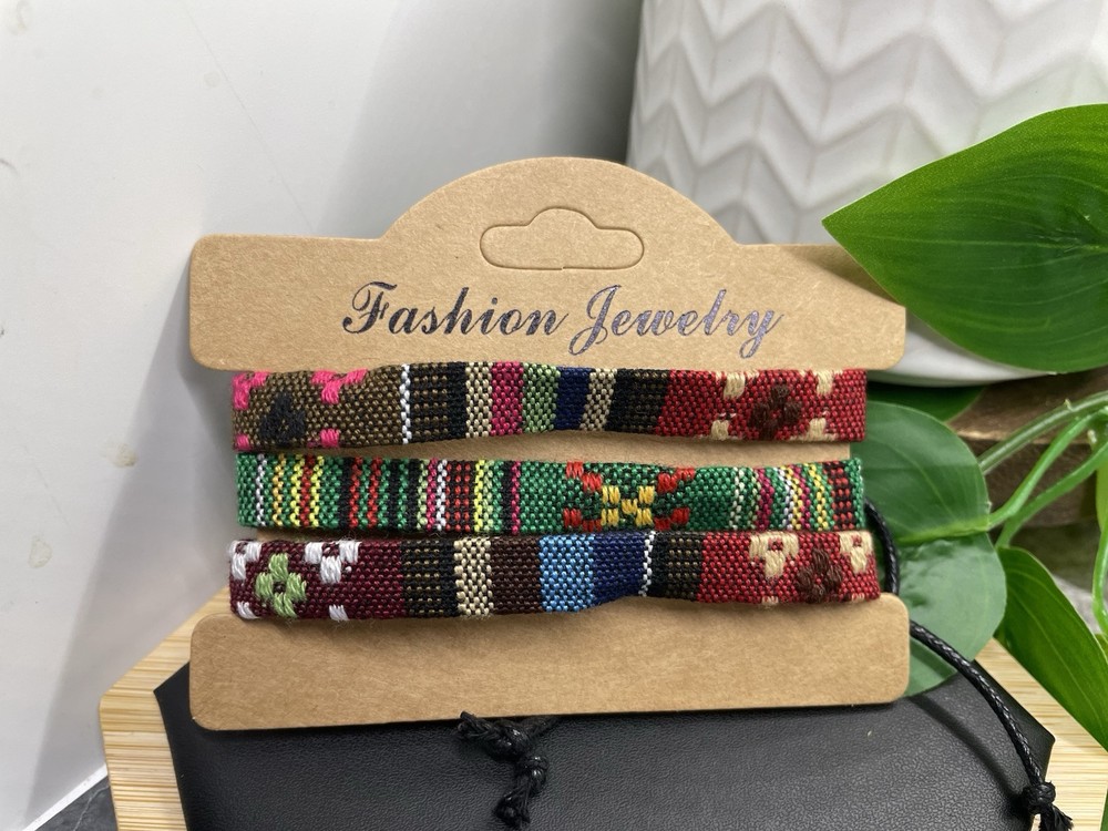 3 PC Tapestry Bracelet Stackable Adjustable Tie Free Ship B5237