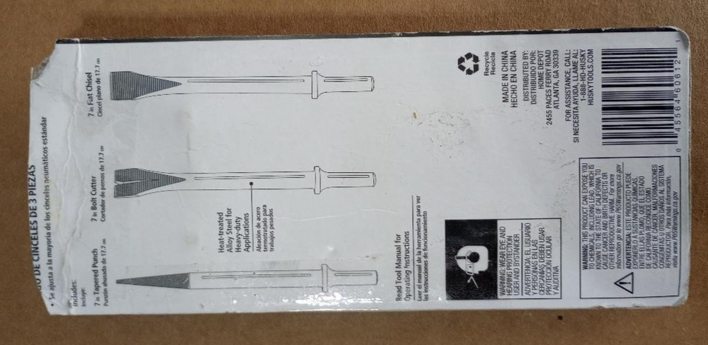 NEW Husky 2PK 7" Pneumatic Chisel Set Flat Chisel & Bolt Cutter Chisel FreeShip
