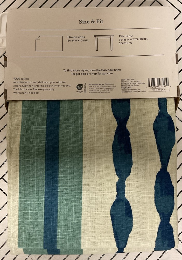 🥥 Threshold Rectangular Coastal Tablecloth Blue Striped 60” x 104”🆕