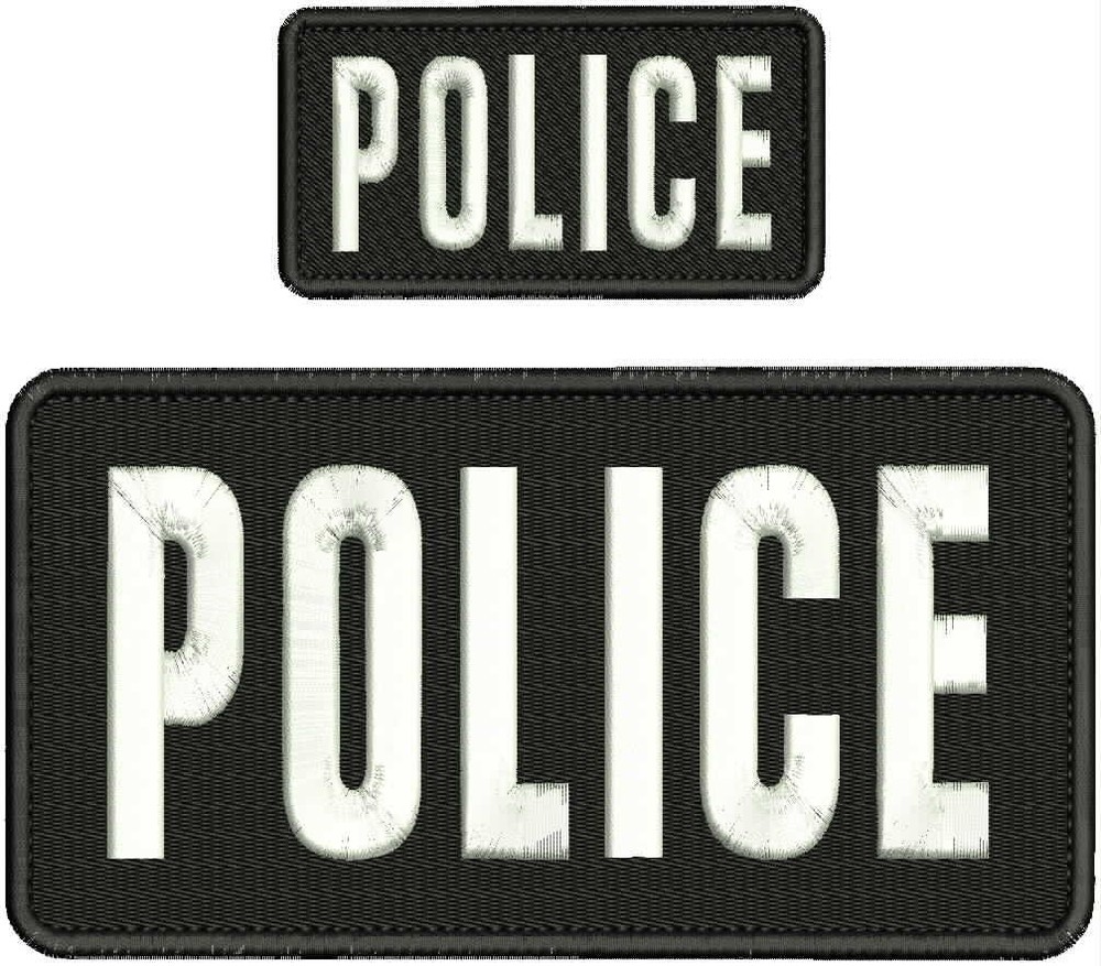 Police embroidery patch 4x8 & 2x4 hook white letters