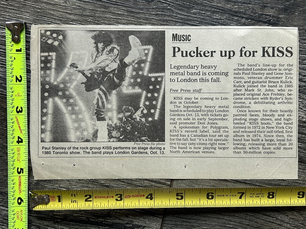 KISS Concert Clipping Hot In The Shade Tour London Gardens Ontario Vintage Kiss
