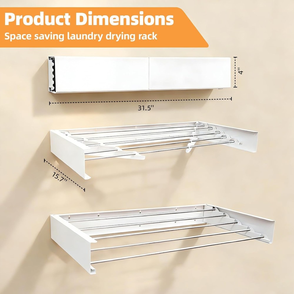 Wall Mounted Clothes Drying Rack 32", Collapsible Space Saving Laundry Drying Ra
