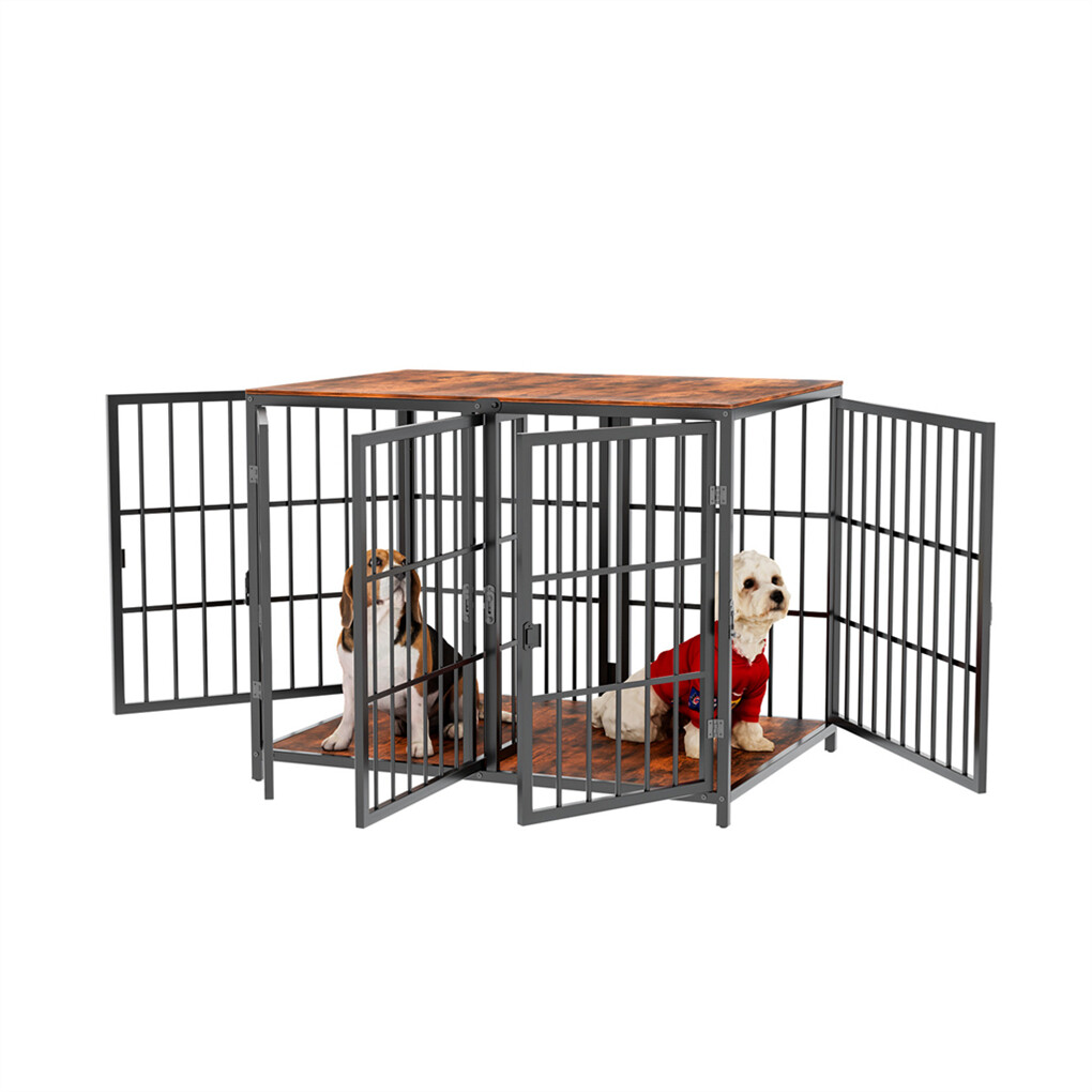 Indestructible Wooden Dog Crate Furniture with Divider for 2 Dogs Cage End Table