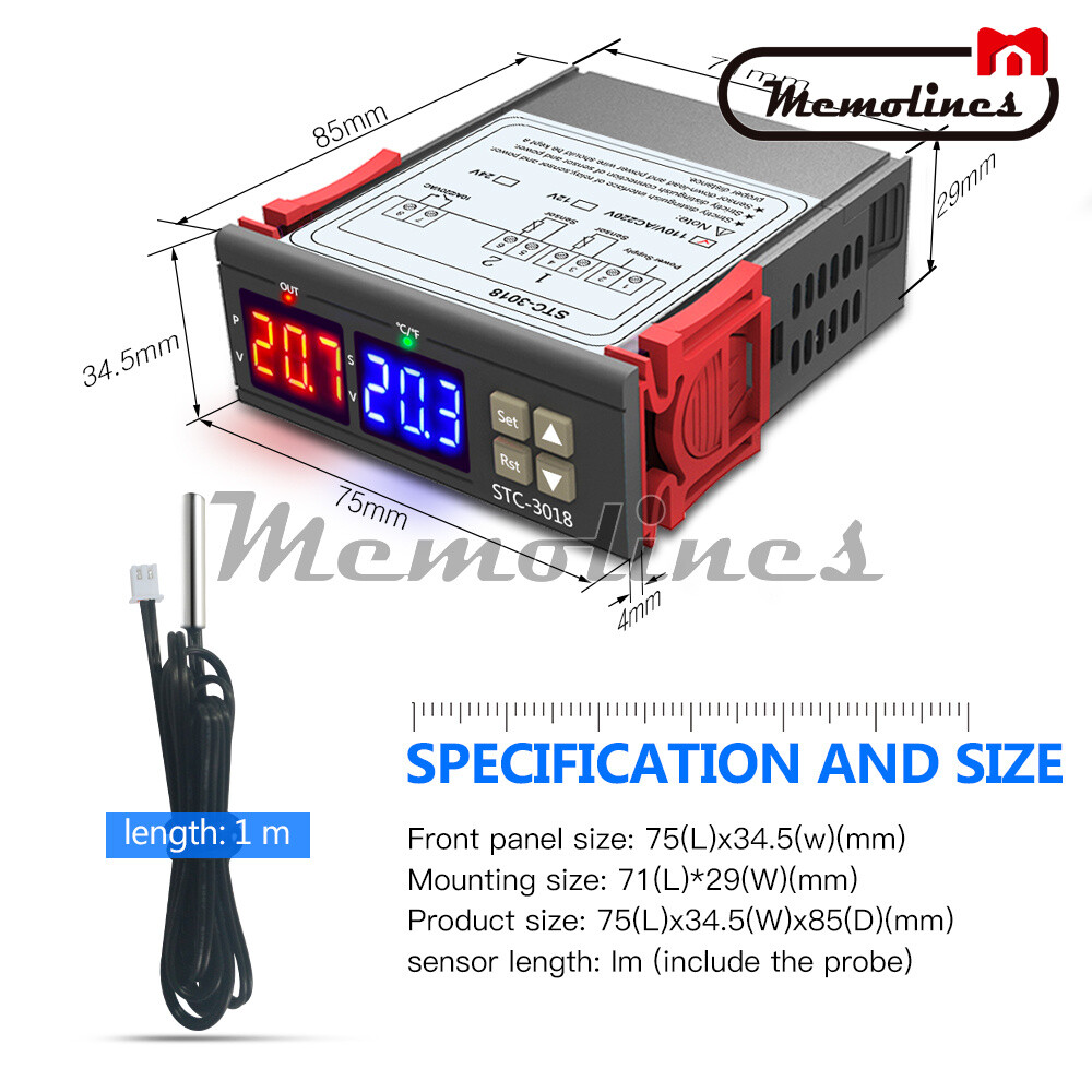 STC-3018 AC 110V-220V Digital Dual Temperature Controller Thermostat Temp Probe