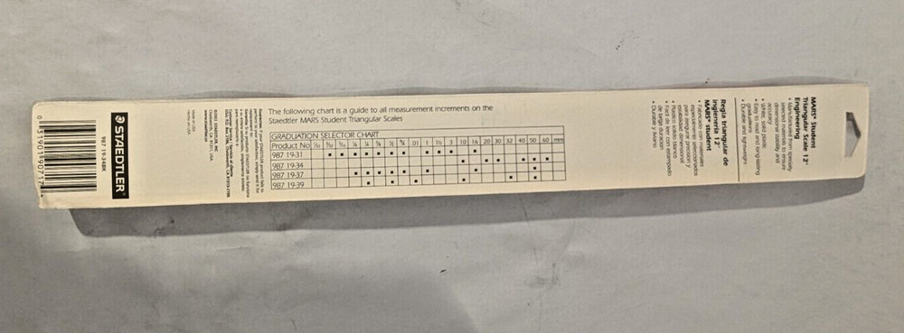Staedtler Student Engineering Mars Triangular Scale 987 19-34BK White 12" New
