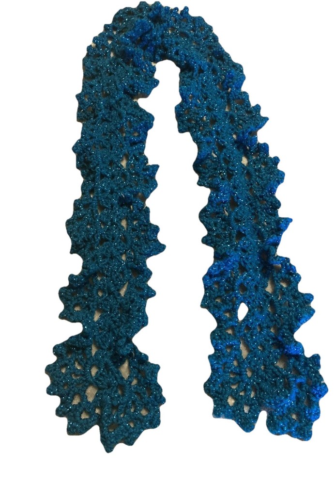 Hand Crocheted Teal Ruffled Scarf