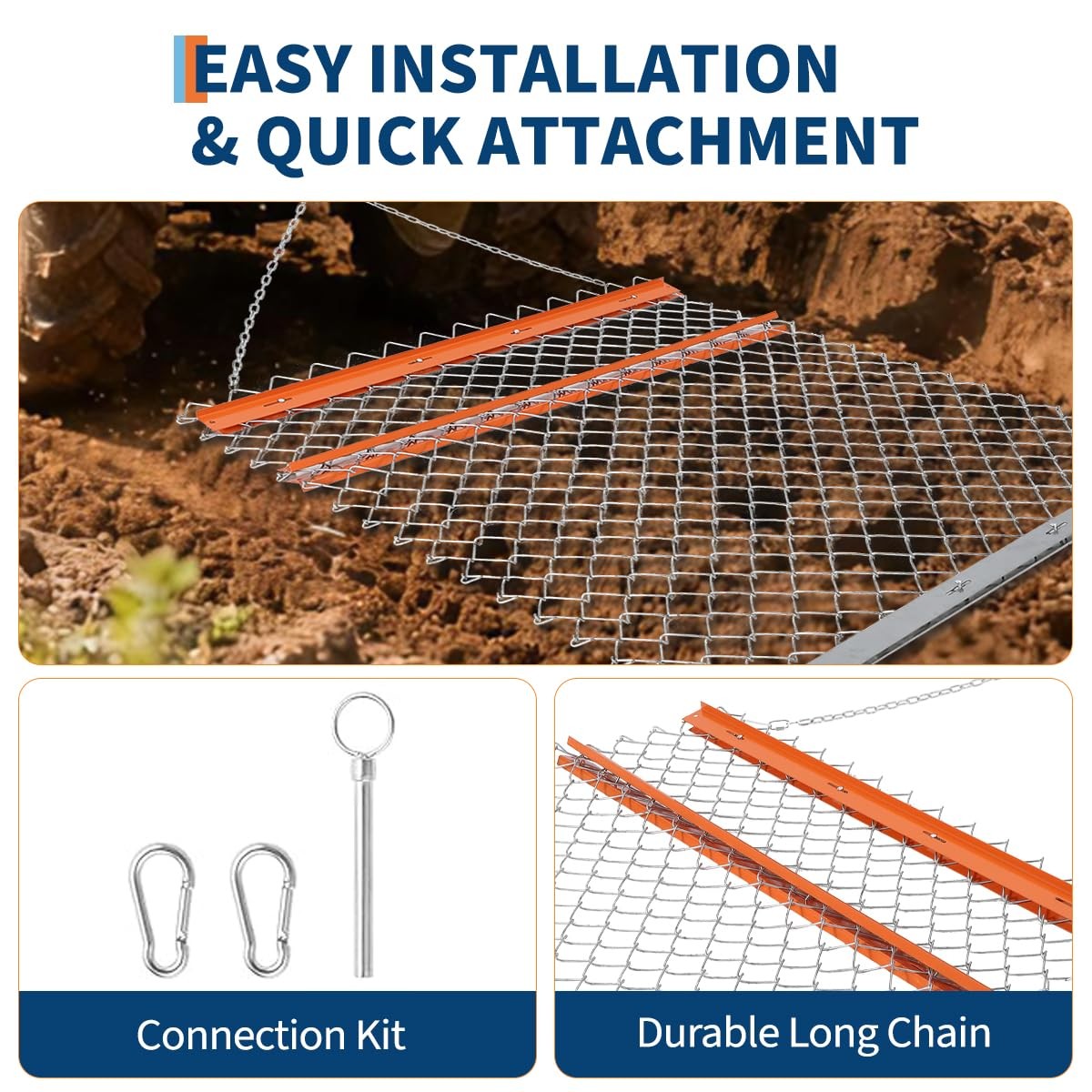 Heavy Duty Drag Harrow 4x5 ft Chain Harrow Lawn Rake ATV UTV Tractor Attachments