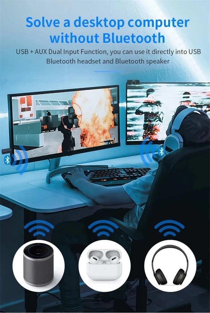 Bluetooth Spliter Wireless Audio Transmitter Adapter For 2pcs Headphones Working