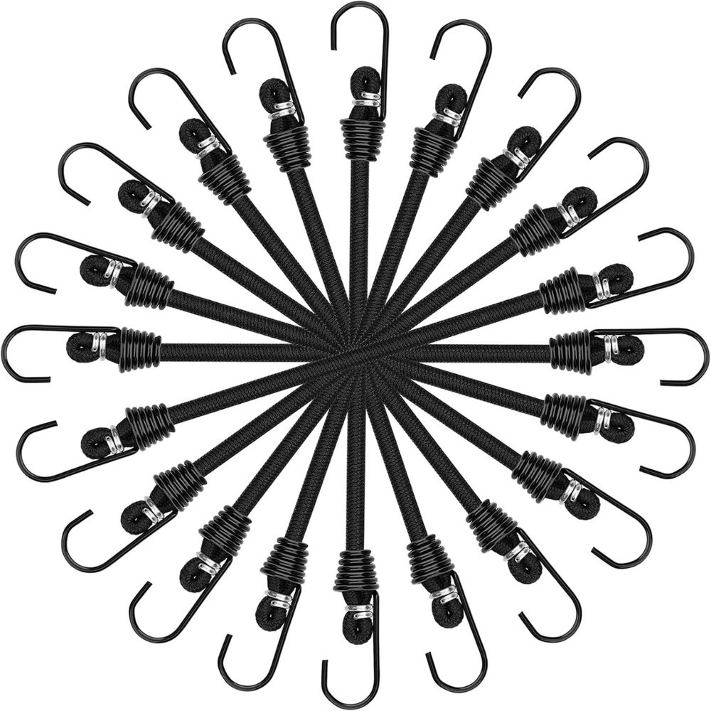 10 Pcs Small Bungee Cords with Hooks, 6 Inch Mini Black Bungee Cords