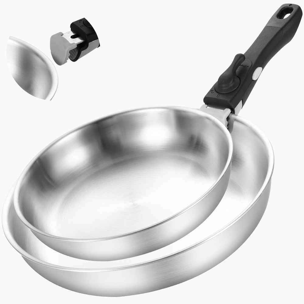 Tri-Ply Stainless Steel Cookware Set with Detachable Handle, Removable Handle...