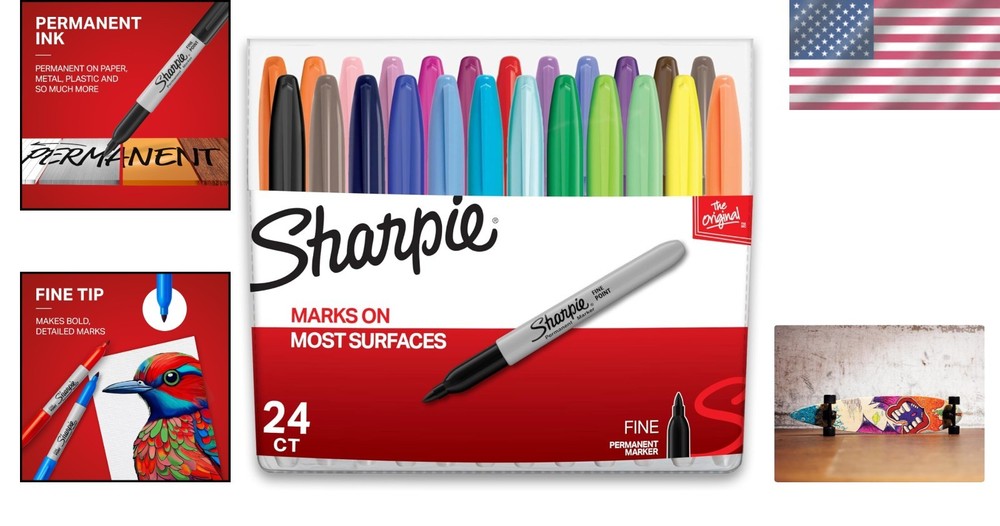 24 Assorted Fine Point Permanent Markers - Perfect for Metal, Plastic & More