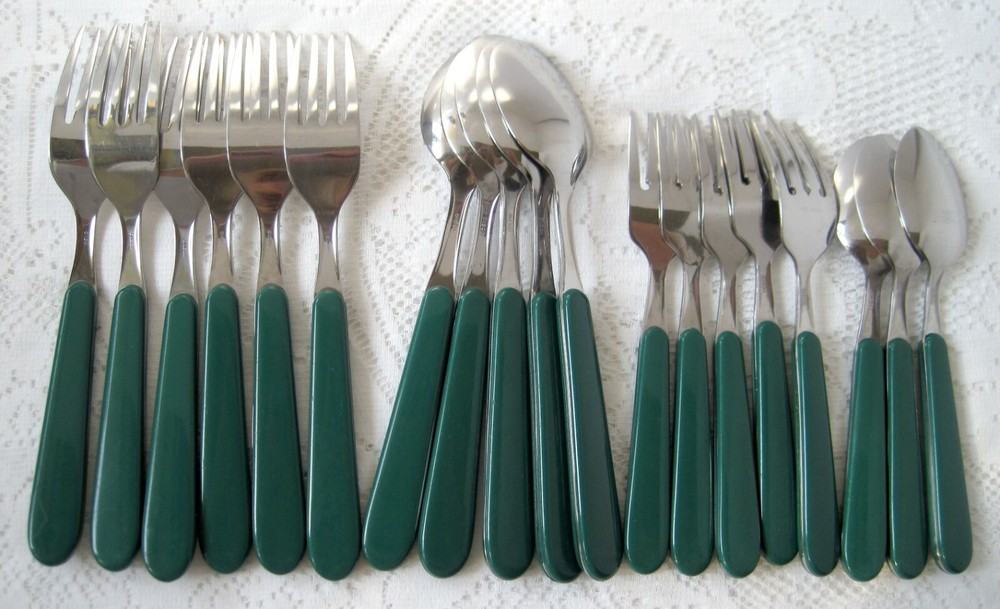 ONEIDA Green Plastic Handle Flatware Lot
