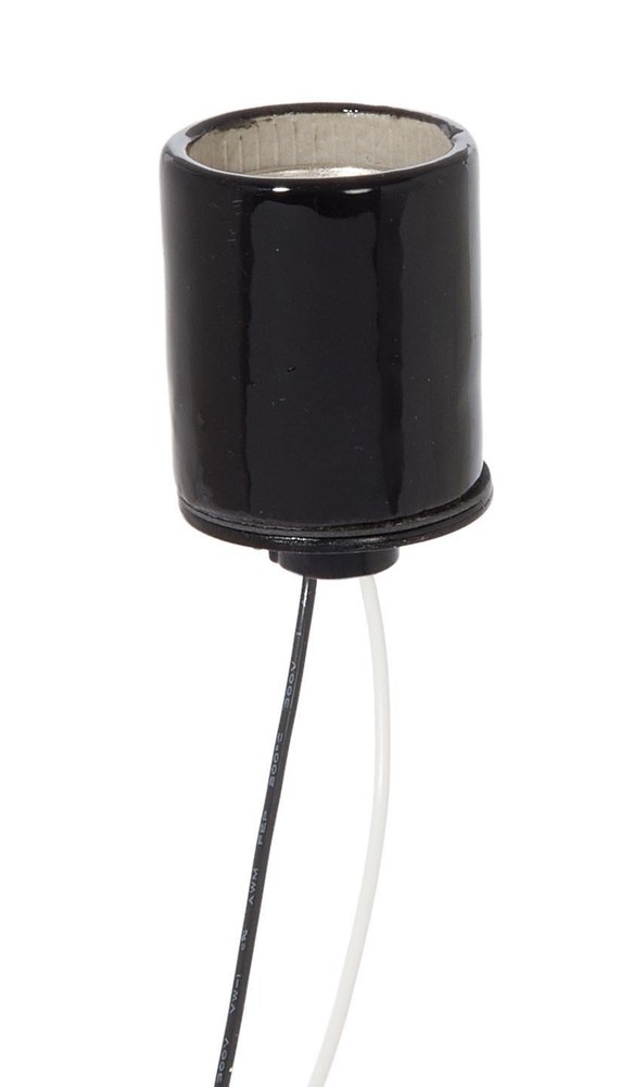 B&P Lamp Keyless Black Porcelain Socket with Thin Wire Leads