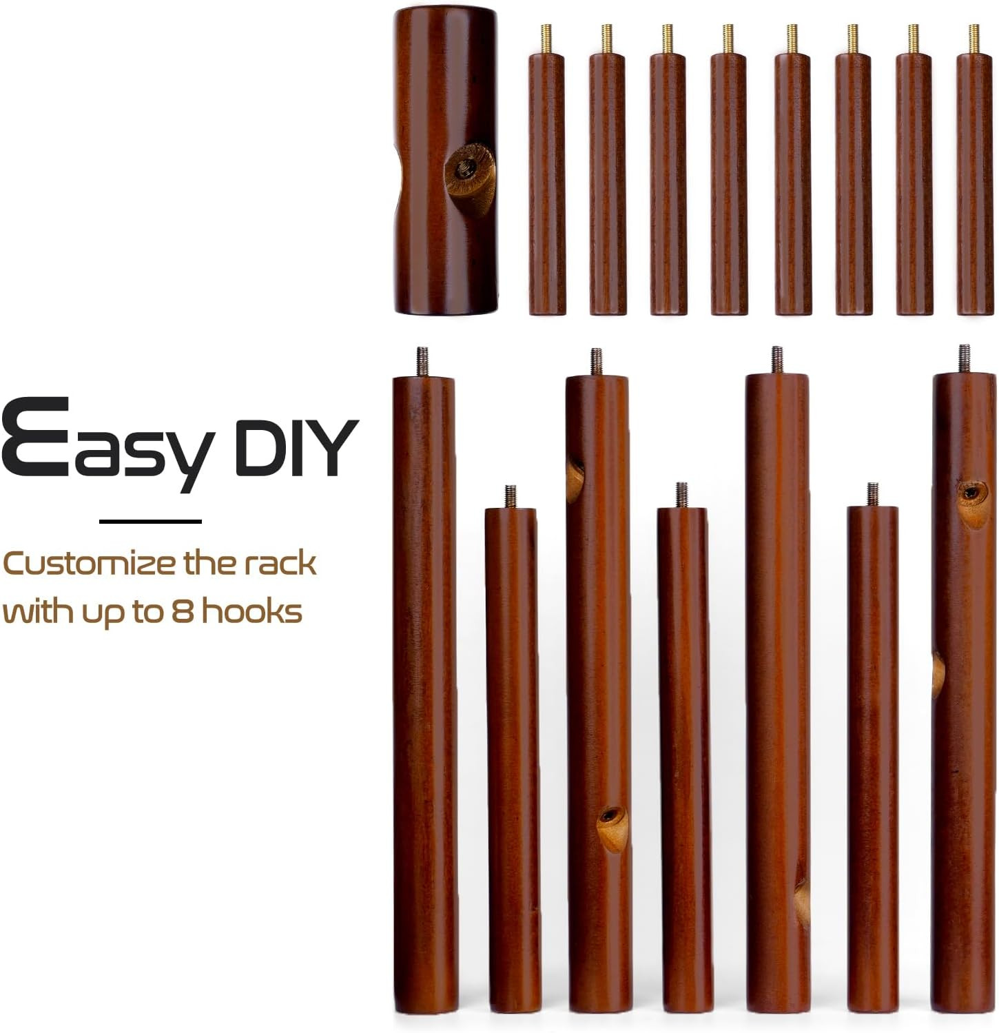 Solid Wooden Coat Rack Freestanding, New Zealand Pine Coat Tree with 8 Hooks & 3