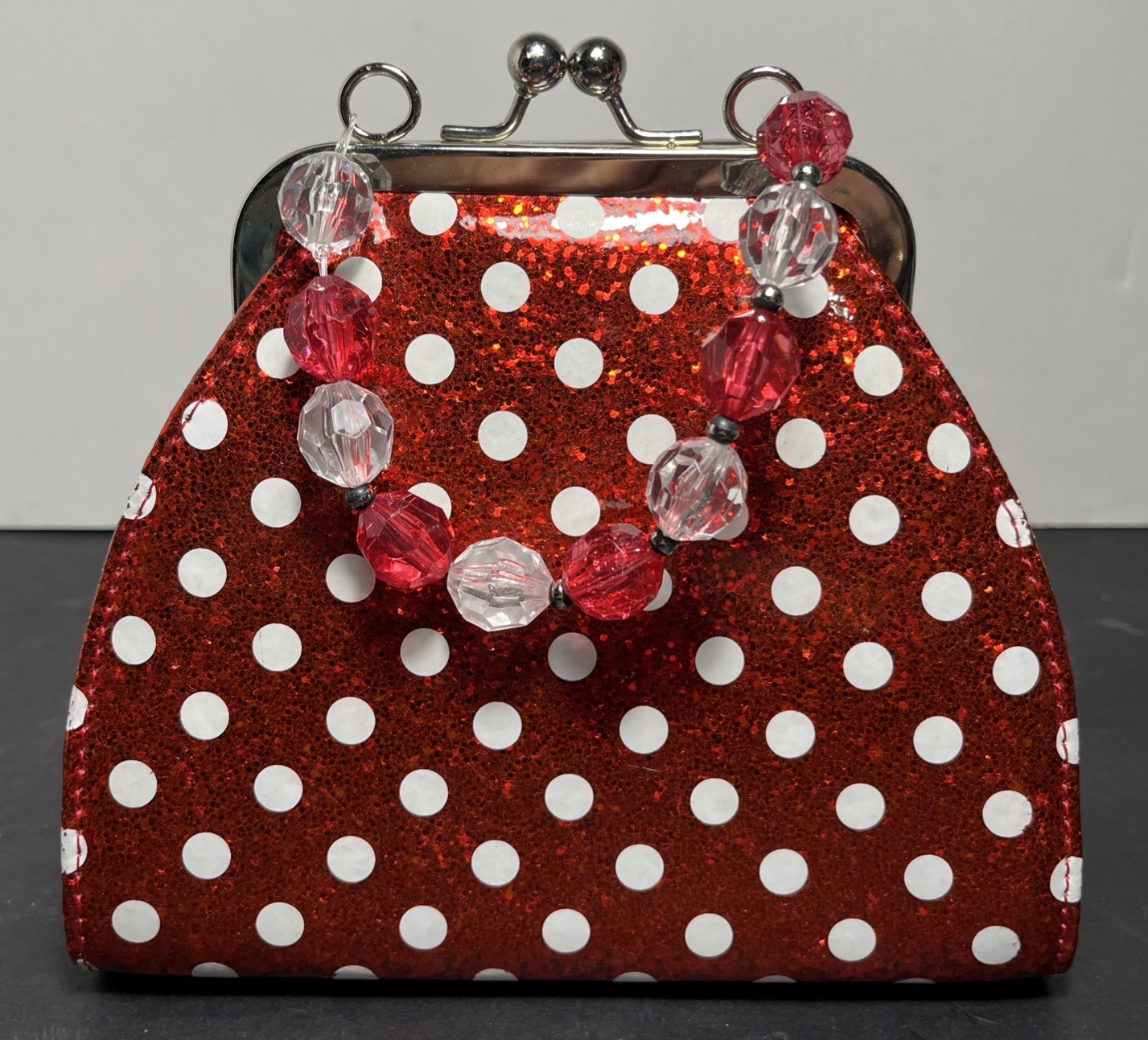 Walt Disney Parks Minnie Mouse Red Glitter Sparkle Coin Purse Bag W/ Kiss Lock