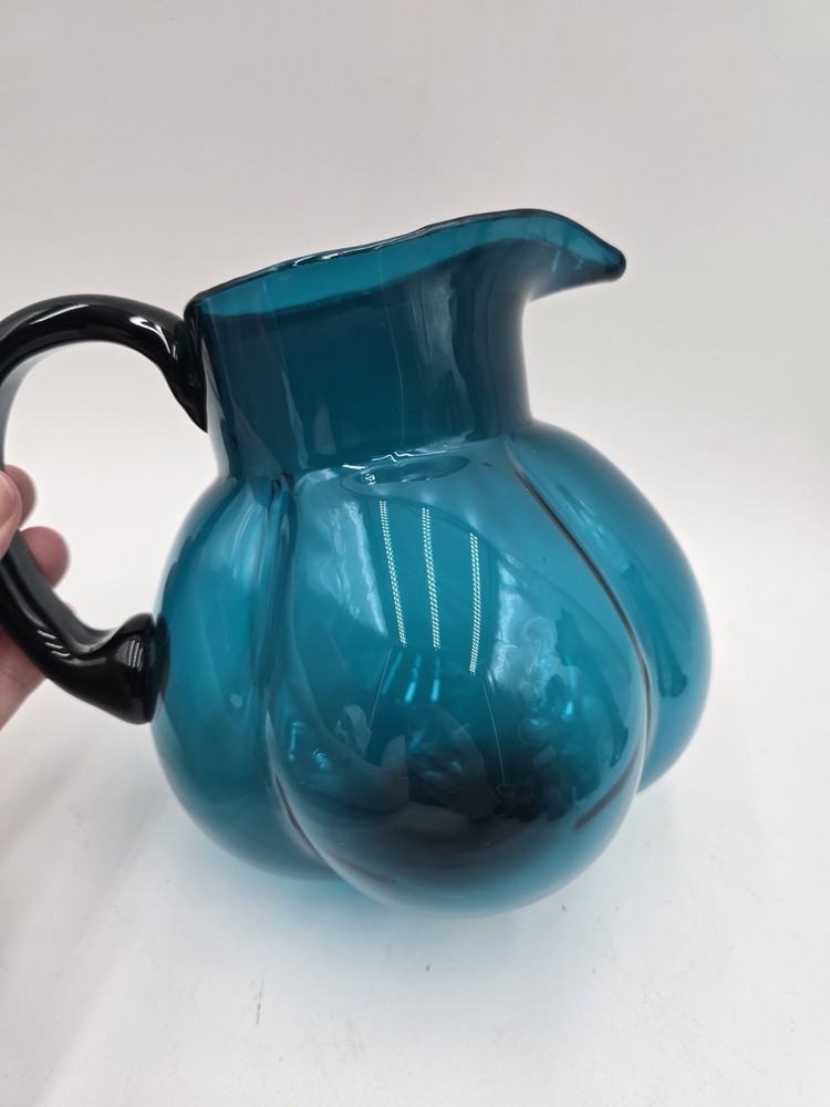 Hand Blown Small Blue Glass Pitcher