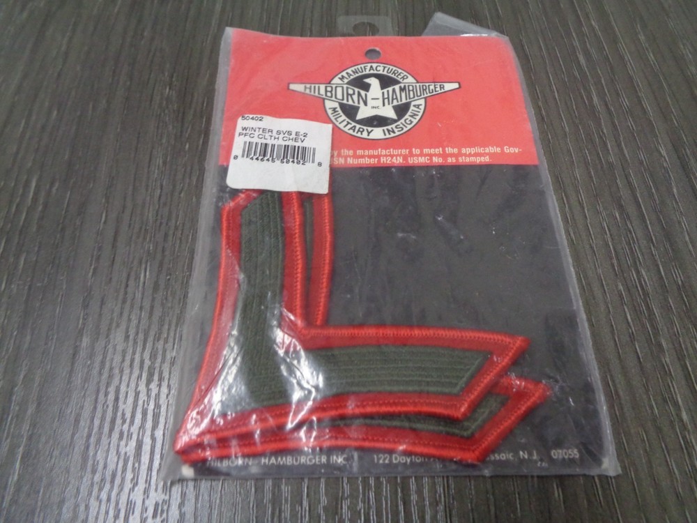 USMC Private First Class E2 Chevrons PATCH set Green / Red Service Alpha HILBORN