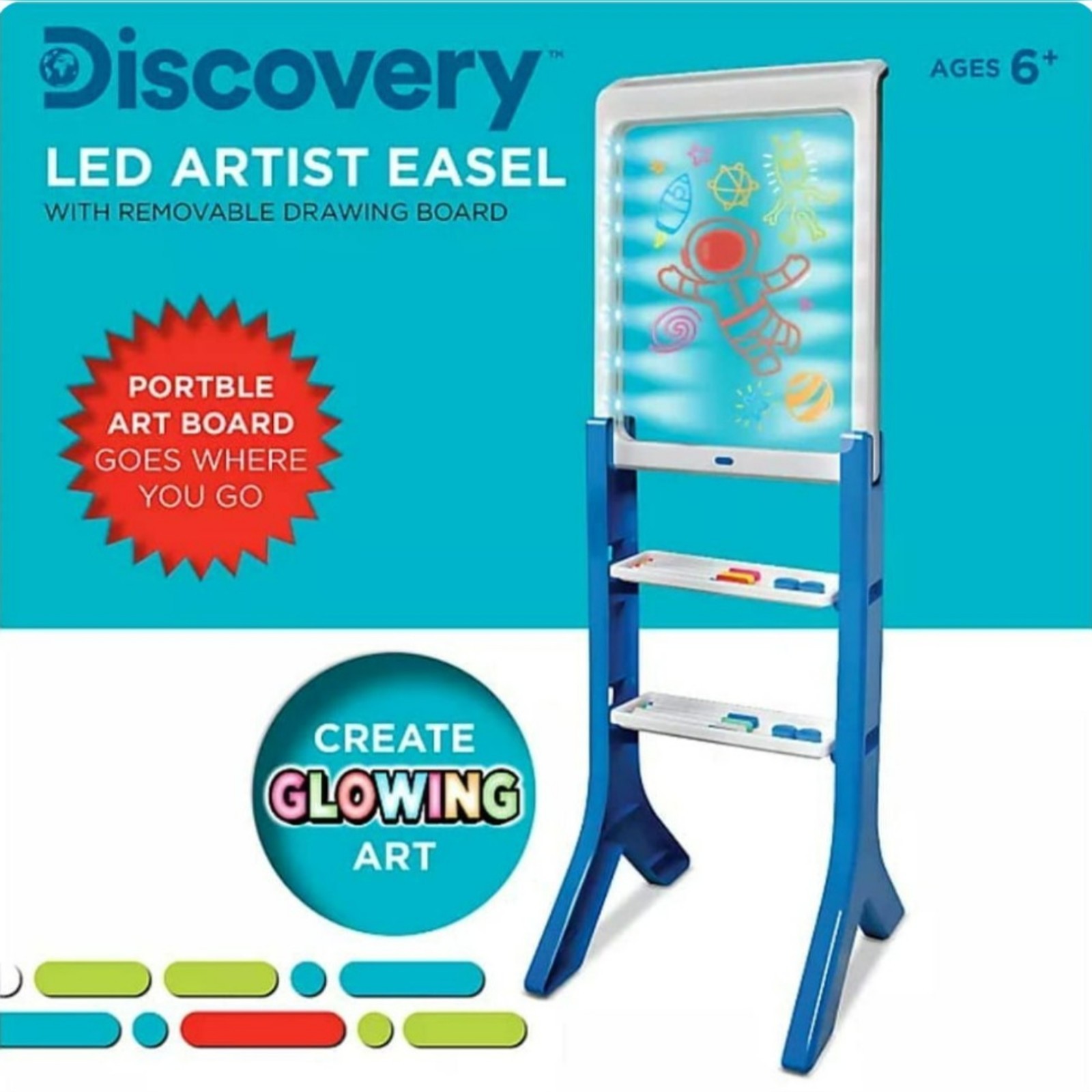 Discovery LED Artist Easel Removable Glow-in-The-Dark Portable Tablet Art Board