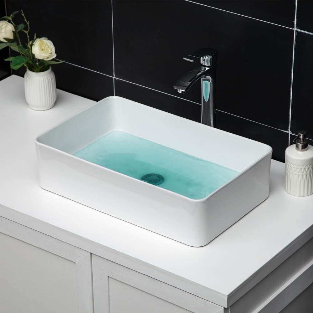 GhomeG Rectangular Bathroom Vessel Sink 21"x14" Rectangle 21"x14", White