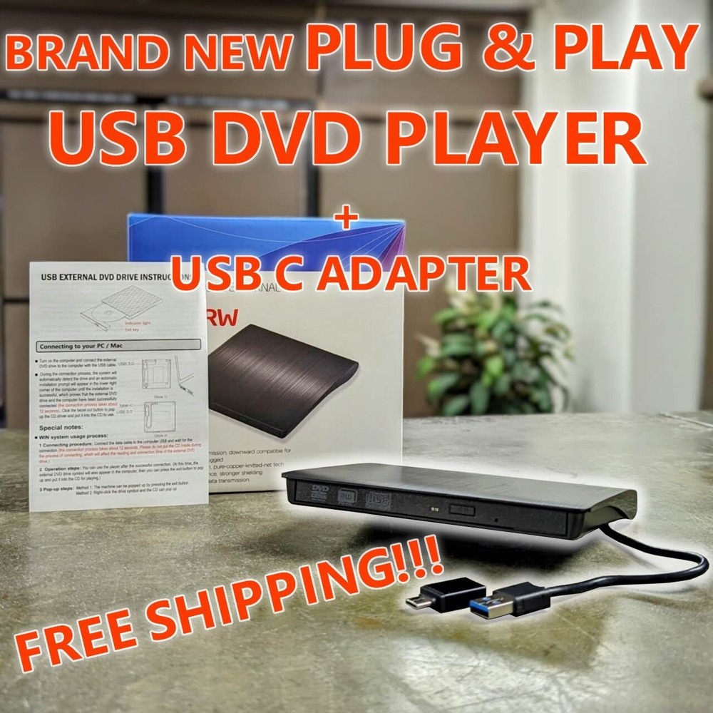 Slim External CD DVD RW Drive USB 3.0 Burner Writer Hard Disk Reader Player PC